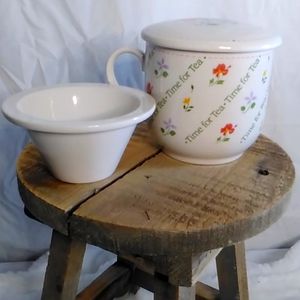 Tea Cup Porcelain Covered Set With Tea Strainer Papel Time For Tea